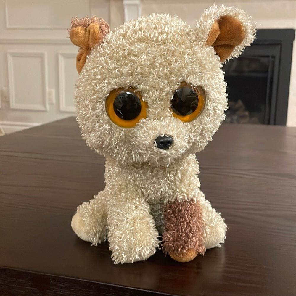 Rootbeer the Curly Hair Dog Ty Beanie Boo Great Condition 11” tall Purple tag
